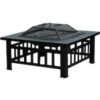 Oasis Casual Square Fire Pit with Cover, 80x80x36cm, Bronze