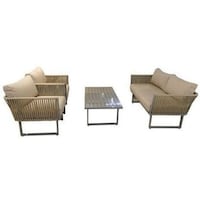Oasis Casual 4-Seater Rope Sofa with Table Set, 2+1+1, Light Brown - Set of 4