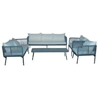 Picture of Oasis Casual 7-Seater Rope Sofa Set with Table, 3+2+1+1, Blue - Set of 5
