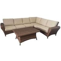 Picture of Oasis Casual 5-Seater Rattan L Shaped Sofa with Table Set, Brown - Set of 2