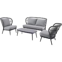 Picture of Oasis Casual 4-Seater Rope Style Sofa with Table Set, 2+1+1, Black & Grey - Set of 4
