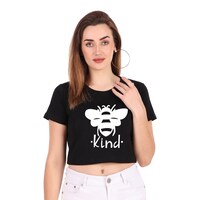 Trendy Rabbit Be Kind Printed Women Crop T-Shirt, Black - Carton of 30