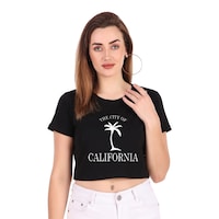 Trendy Rabbit California Printed Women Crop T-Shirt, Black - Carton of 30
