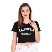 Trendy Rabbit California West Coast Printed Crop T-Shirt, Black - Carton of 30