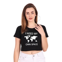 Picture of Trendy Rabbit I Need My Owe Space Printed Crop T-Shirt, Black - Carton of 30
