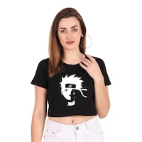 Trendy Rabbit Printed Women Crop T-Shirt, Black - Carton of 30
