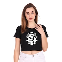 Picture of Trendy Rabbit Never Give Up Printed Women Crop T-Shirt, Black - Carton of 30