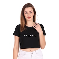 Picture of Trendy Rabbit Relax Printed Women Crop T-Shirt, Black - Carton of 30