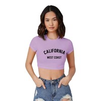 Trendy Rabbit California West Coast Printed Crop T-Shirt, Lavender - Carton of 30
