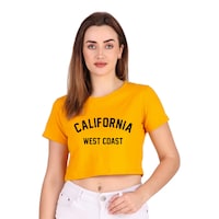 Picture of Trendy Rabbit California West Coast Printed Crop T-Shirt, Mustard - Carton of 30