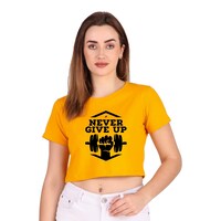 Picture of Trendy Rabbit Never Give Up Printed Crop T-Shirt, Mustard - Carton of 30