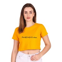 Picture of Trendy Rabbit Perspectve Printed Women Crop T-Shirt, Mustard - Carton of 30