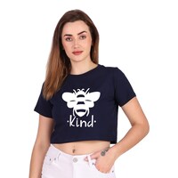 Picture of Trendy Rabbit Be Kind Printed Women Crop T-Shirt, Navy Blue - Carton of 30