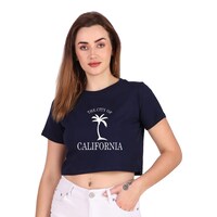 Picture of Trendy Rabbit California Printed Women Crop T-Shirt, Navy Blue - Carton of 30