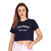 Picture of Trendy Rabbit California Printed Cotton Crop T-Shirt, Navy Blue - Carton of 30