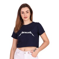 Picture of Trendy Rabbit Metallica Printed Women Crop T-Shirt, Navy Blue - Carton of 30