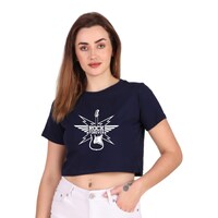 Picture of Trendy Rabbit Rock Forever Printed Crop T-Shirt, Navy Blue - Carton of 30