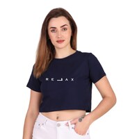 Picture of Trendy Rabbit Relax Printed Women Crop T-Shirt, Navy Blue - Carton of 30