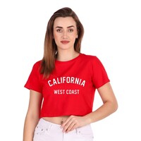 Picture of Trendy Rabbit California West Coast Printed Crop T-Shirt, Red - Carton of 30