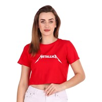 Picture of Trendy Rabbit Metallica Printed Women Crop T-Shirt, Red - Carton of 30