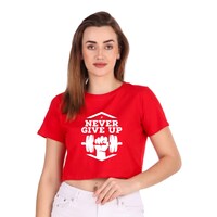 Picture of Trendy Rabbit Never Give Up Printed Women Crop T-Shirt, Red - Carton of 30