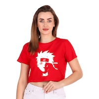Picture of Trendy Rabbit Printed Women Crop T-Shirt, Red - Carton of 30