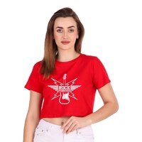 Picture of Trendy Rabbit Rock Forever Printed Women Crop T-Shirt, Red - Carton of 30