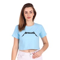 Picture of Trendy Rabbit Metallica Printed Women Crop T-Shirt, Sky Blue - Carton of 30
