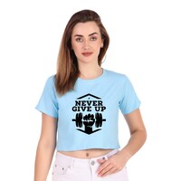Picture of Trendy Rabbit Never Give Up Printed Crop T-Shirt, Sky Blue - Carton of 30