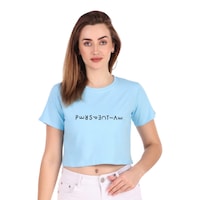 Picture of Trendy Rabbit Perspectve Printed Women Crop T-Shirt, Sky Blue - Carton of 30