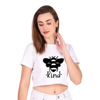 Picture of Trendy Rabbit Be Kind Printed Women Crop T-Shirt, White - Carton of 30
