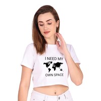 Picture of Trendy Rabbit I Need My Owe Space Printed Crop T-Shirt, White - Carton of 30