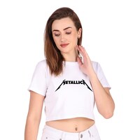 Picture of Trendy Rabbit Metallica Printed Women Crop T-Shirt, White - Carton of 30