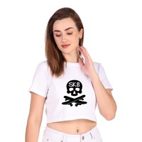Picture of Trendy Rabbit SK8 Printed Women Crop T-Shirt, White - Carton of 30