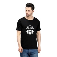 Picture of Trendy Rabbit Never Give Up Printed Mens T-Shirt, Black - Carton of 30