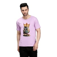 Picture of Trendy Rabbit Owl Printed Cotton Mens T-Shirt, Lavender - Carton of 30