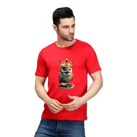 Picture of Trendy Rabbit Owl Printed Cotton Mens T-Shirt, Red - Carton of 30
