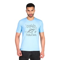 Picture of Trendy Rabbit Cosmic Vibrations Printed Mens T-Shirt, Sky Blue - Carton of 30