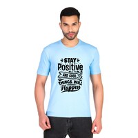 Picture of Trendy Rabbit Stay Positive Printed Mens T-Shirt, Sky Blue - Carton of 30