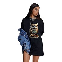 Picture of Trendy Rabbit Owl Printed Oversized T-Shirt, Black - Carton of 30