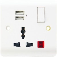 Picture of 1 Gang Multi Function Socket with USB, White, 13A, White