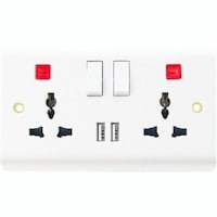 Picture of 2 Gang Multi Function Socket with USB, White, 13A, White