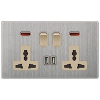 Picture of Double MF Switched Socket with 2 USB, Golden and Stainless