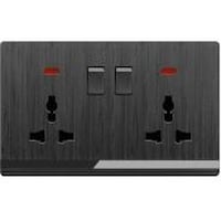 Picture of Double MF Socket with Switch, Black