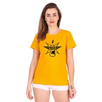 Picture of Trendy Rabbit Rock Printed Cotton Women T-Shirt, Mustard - Carton of 30