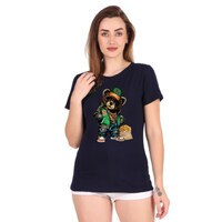 Picture of Trendy Rabbit Bear Printed Cotton Women T-Shirt, Navy Blue - Carton of 30