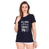 Picture of Trendy Rabbit Born to Shine Printed Women T-Shirt, Navy Blue - Carton of 30