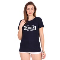 Picture of Trendy Rabbit Brooklyn Printed Cotton Women T-Shirt, Navy Blue - Carton of 30