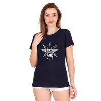 Picture of Trendy Rabbit Rock Printed Cotton Women T-Shirt, Navy Blue - Carton of 30