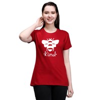 Picture of Trendy Rabbit Be Kind Printed Cotton Women T-Shirt, Red - Carton of 30